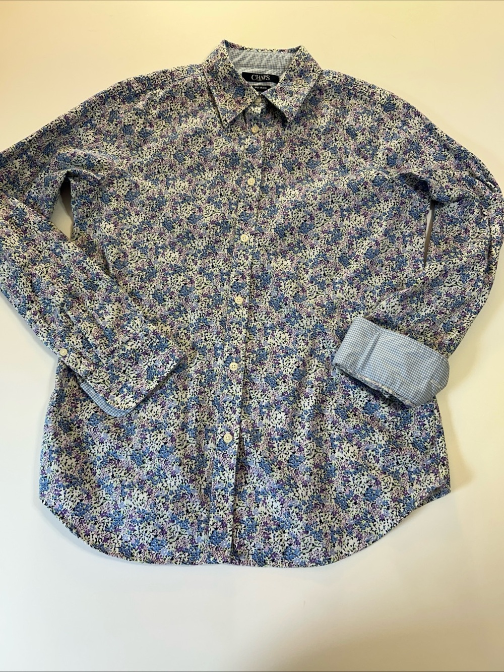 Chaps Blouse Shirt Top Floral No Iron Button Bloomcore Mature Blue Fairycore S/P
